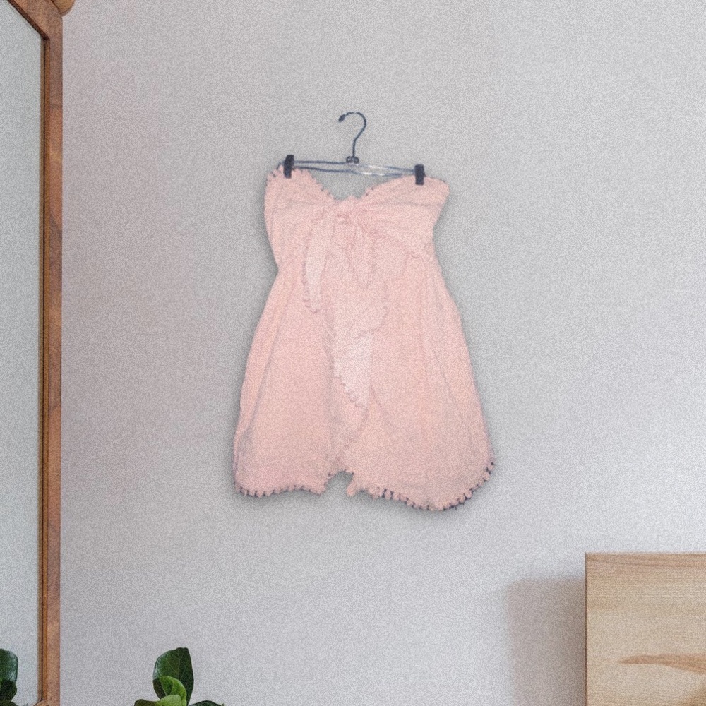Strapless Linen Blush Front Tie Romper
